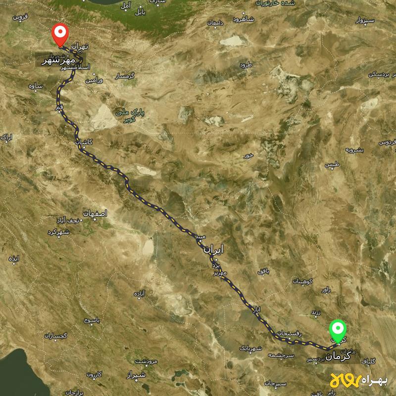 مسافت و فاصله مهرشهر - کرج تا کرمان - اردیبهشت ۱۴۰۳