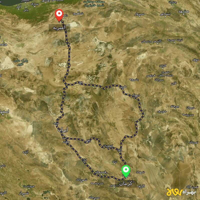 مسافت و فاصله امیریه - سمنان تا کرمان از ۳ مسیر - مرداد ۱۴۰۳
