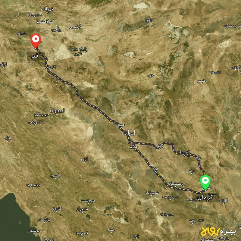 مسافت و فاصله قم تا کرمان از ۲ مسیر - مرداد ۱۴۰۳