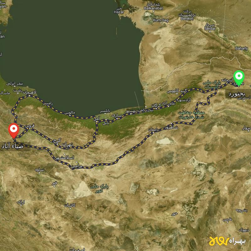 مسافت و فاصله ضیاء آباد - قزوین تا بجنورد از ۳ مسیر - مرداد ۱۴۰۳