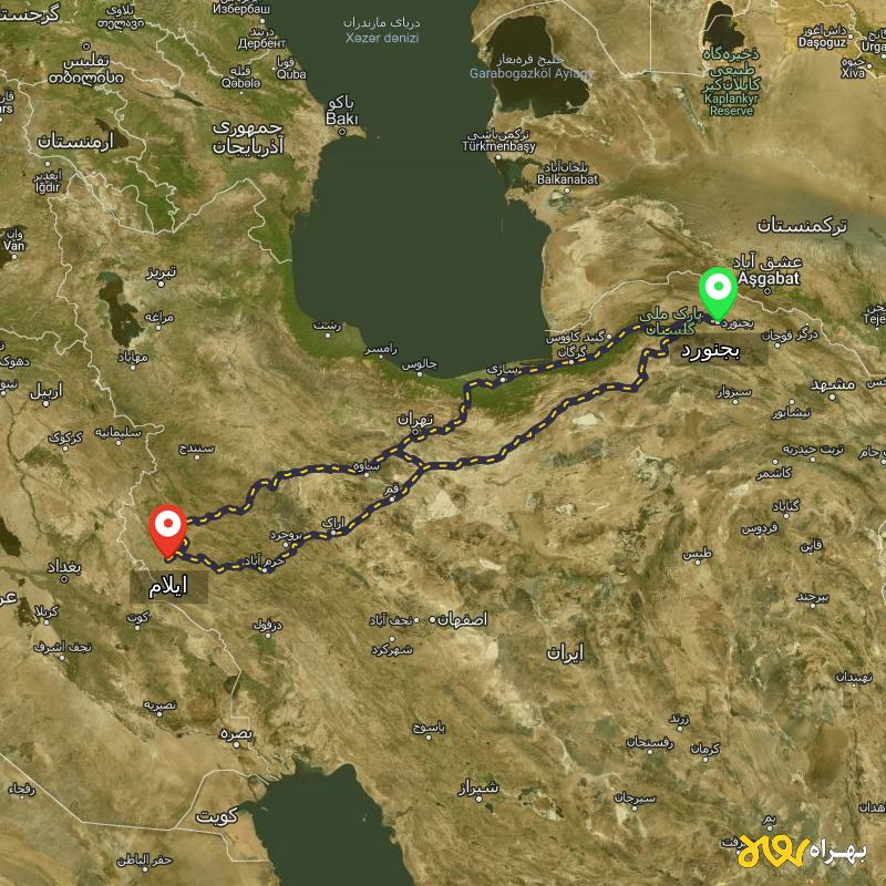 مسافت و فاصله ایلام تا بجنورد از ۳ مسیر - اردیبهشت ۱۴۰۳