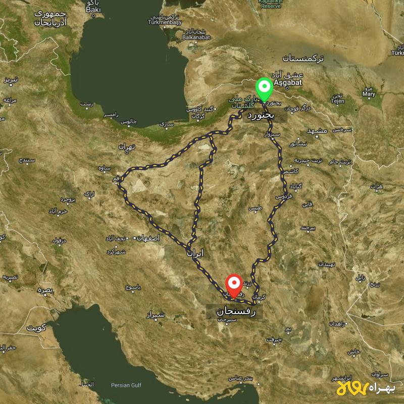 مسافت و فاصله رفسنجان تا بجنورد از ۳ مسیر - اردیبهشت ۱۴۰۳
