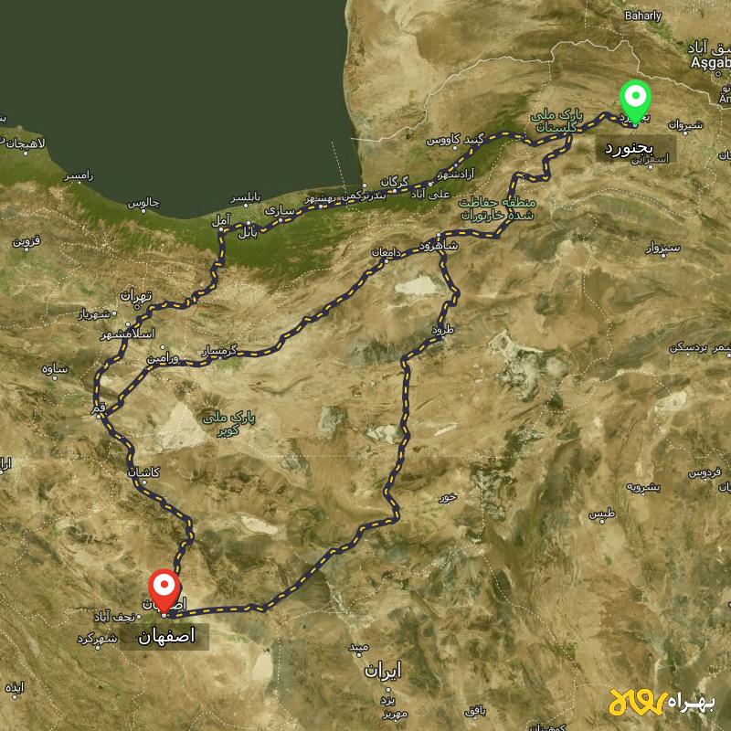 مسافت و فاصله اصفهان تا بجنورد از ۳ مسیر - اردیبهشت ۱۴۰۳