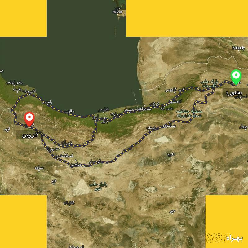 مسافت و فاصله قزوین تا بجنورد از ۳ مسیر - اردیبهشت ۱۴۰۳