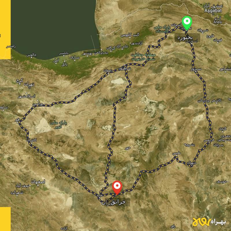 مسافت و فاصله خرانق - یزد تا بجنورد از ۳ مسیر - مرداد ۱۴۰۳