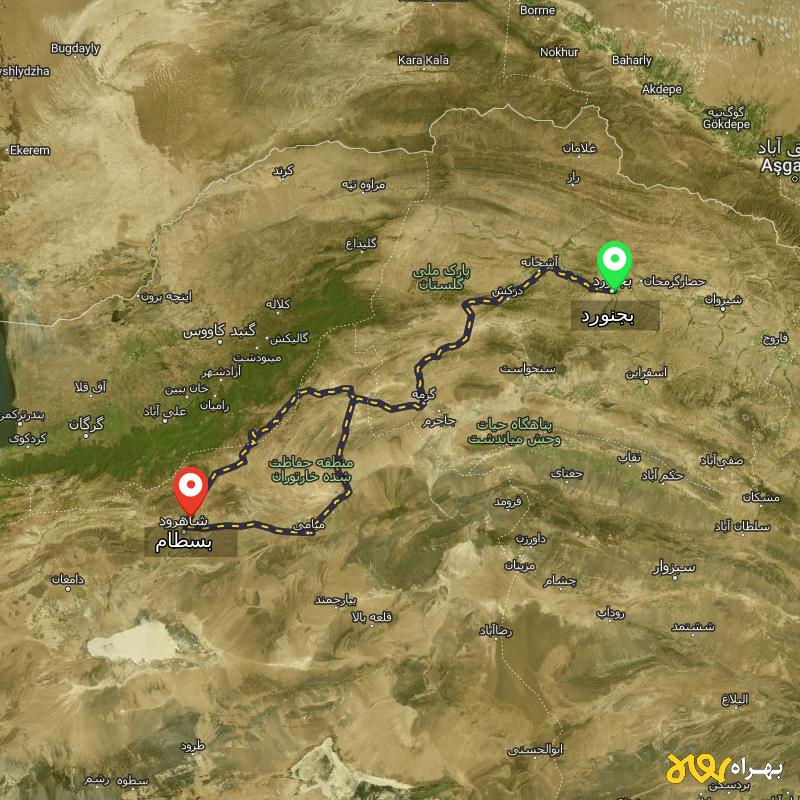 مسافت و فاصله بسطام - سمنان تا بجنورد از ۲ مسیر - آذر ۱۴۰۳