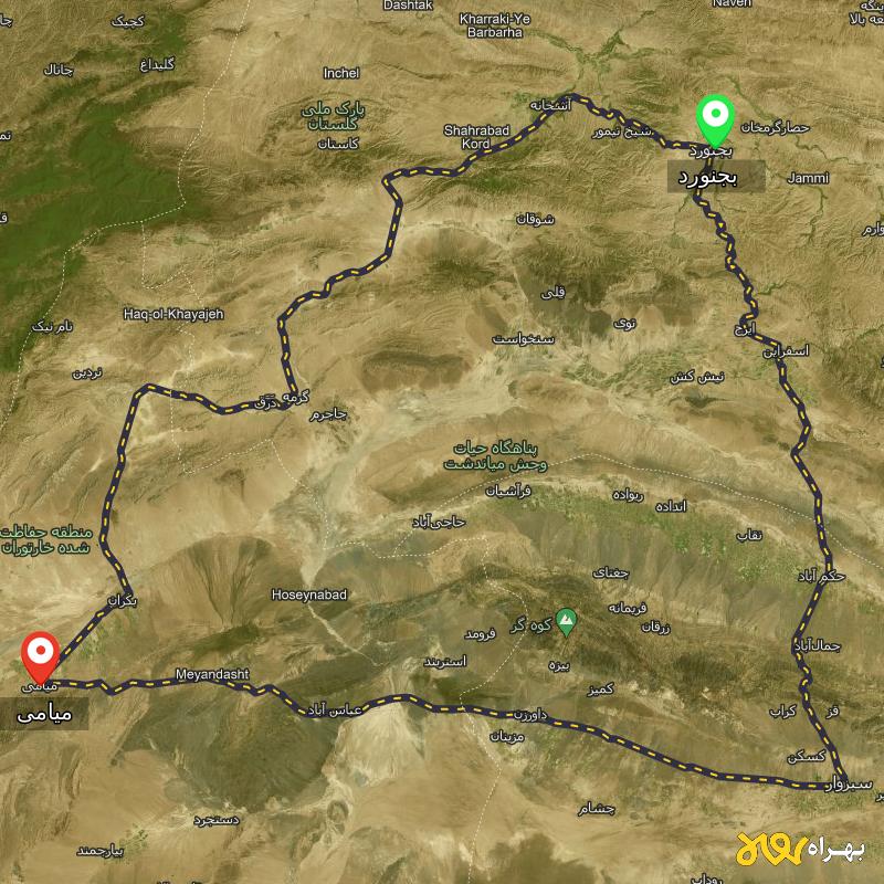 مسافت و فاصله میامی - سمنان تا بجنورد از ۲ مسیر - اردیبهشت ۱۴۰۳