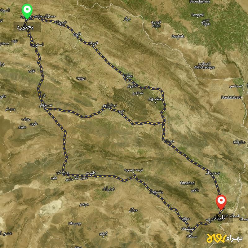 مسافت و فاصله تایباد - خراسان رضوی تا بجنورد از ۳ مسیر - اردیبهشت ۱۴۰۳