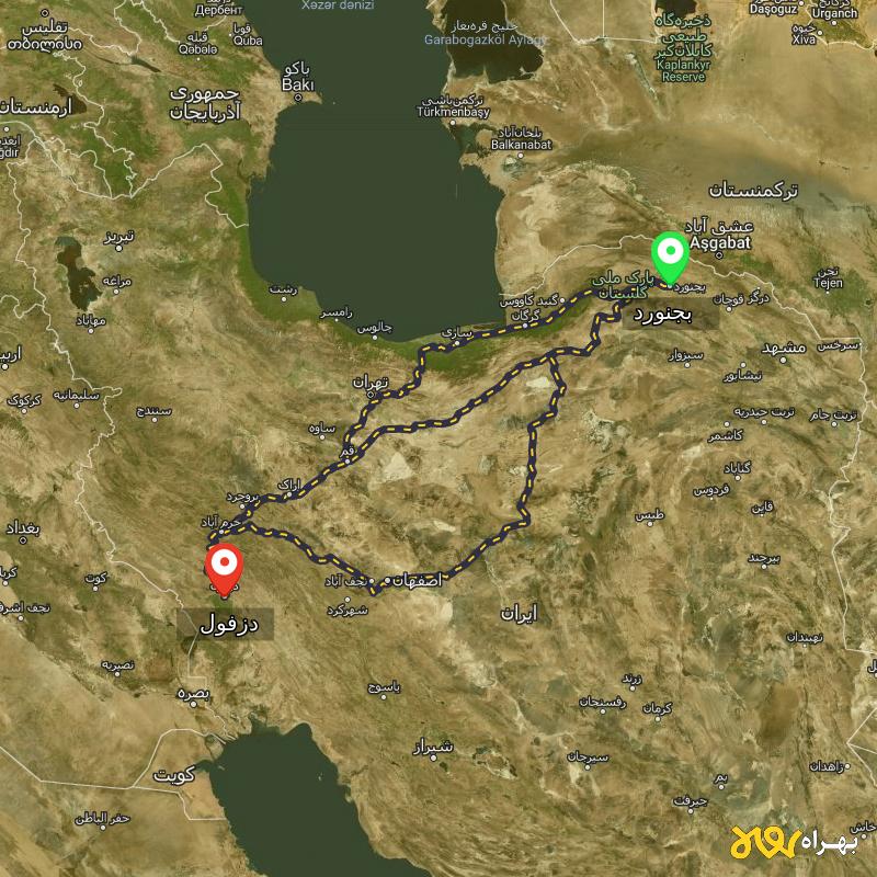 مسافت و فاصله دزفول تا بجنورد از ۳ مسیر - اردیبهشت ۱۴۰۳