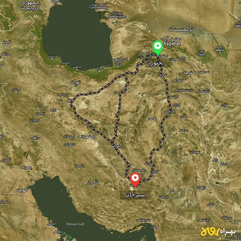 مسافت و فاصله سیرجان تا بجنورد از ۳ مسیر - آذر ۱۴۰۳
