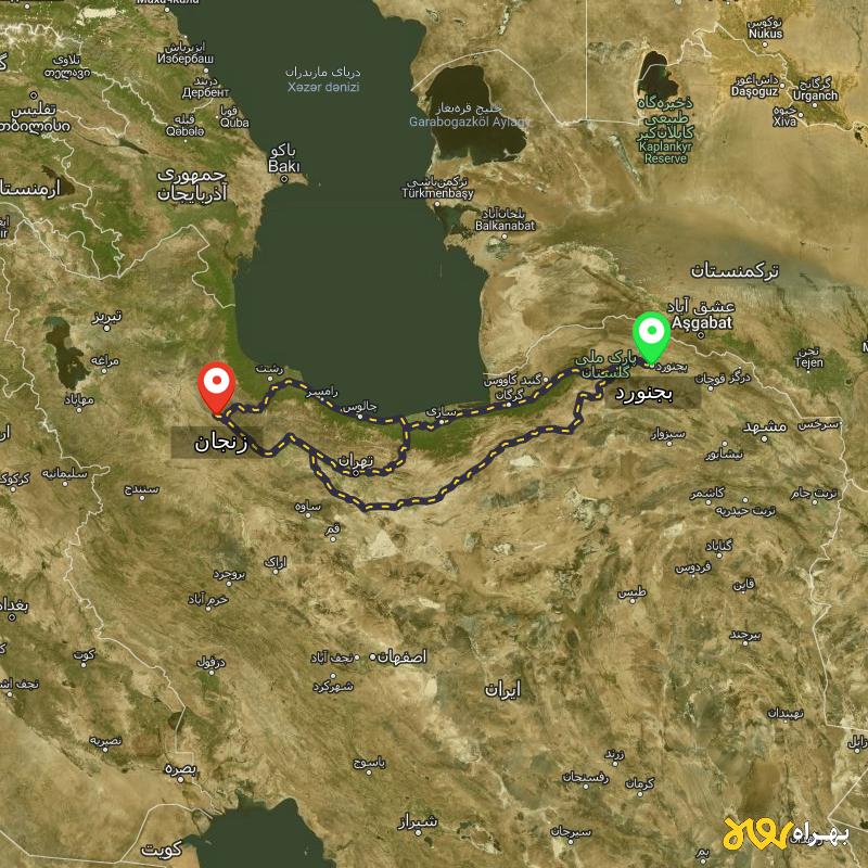 مسافت و فاصله زنجان تا بجنورد از ۳ مسیر - مرداد ۱۴۰۳