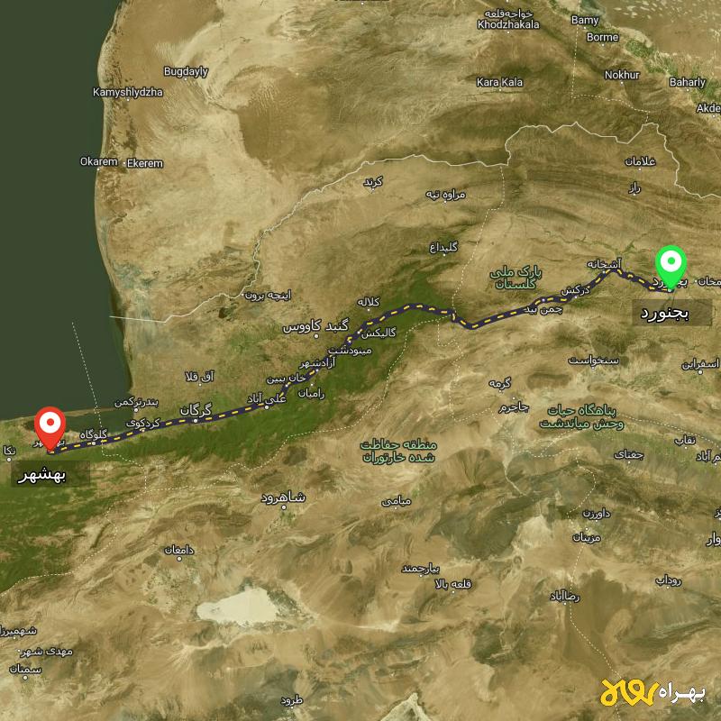 مسافت و فاصله بهشهر - مازندران تا بجنورد - آذر ۱۴۰۳