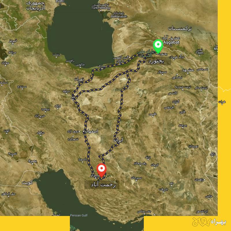مسافت و فاصله رحمت آباد - فارس تا بجنورد از ۳ مسیر - شهریور ۱۴۰۳