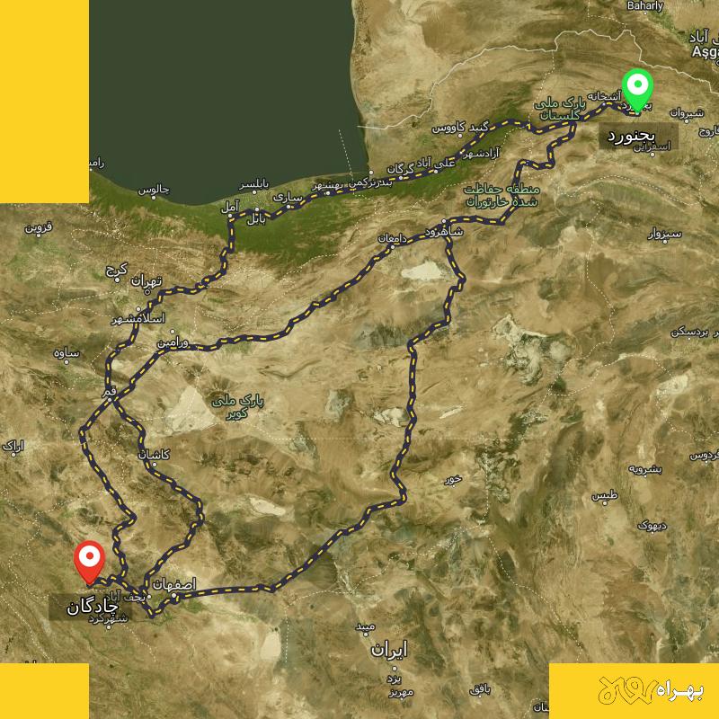 مسافت و فاصله چادگان - اصفهان تا بجنورد از ۳ مسیر - بهمن ۱۴۰۳