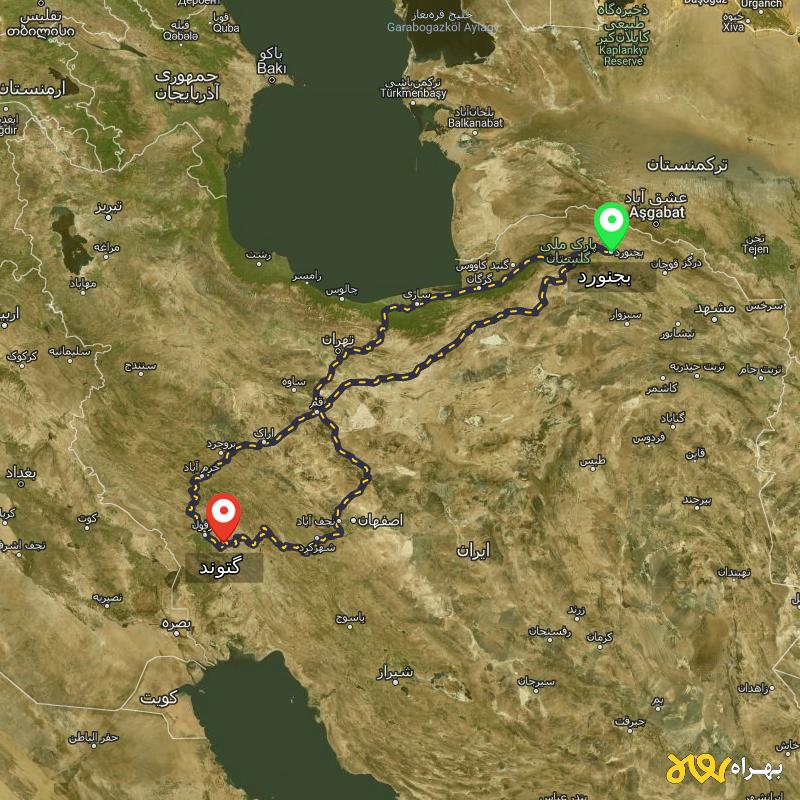 مسافت و فاصله گتوند - خوزستان تا بجنورد از ۳ مسیر - مهر ۱۴۰۳