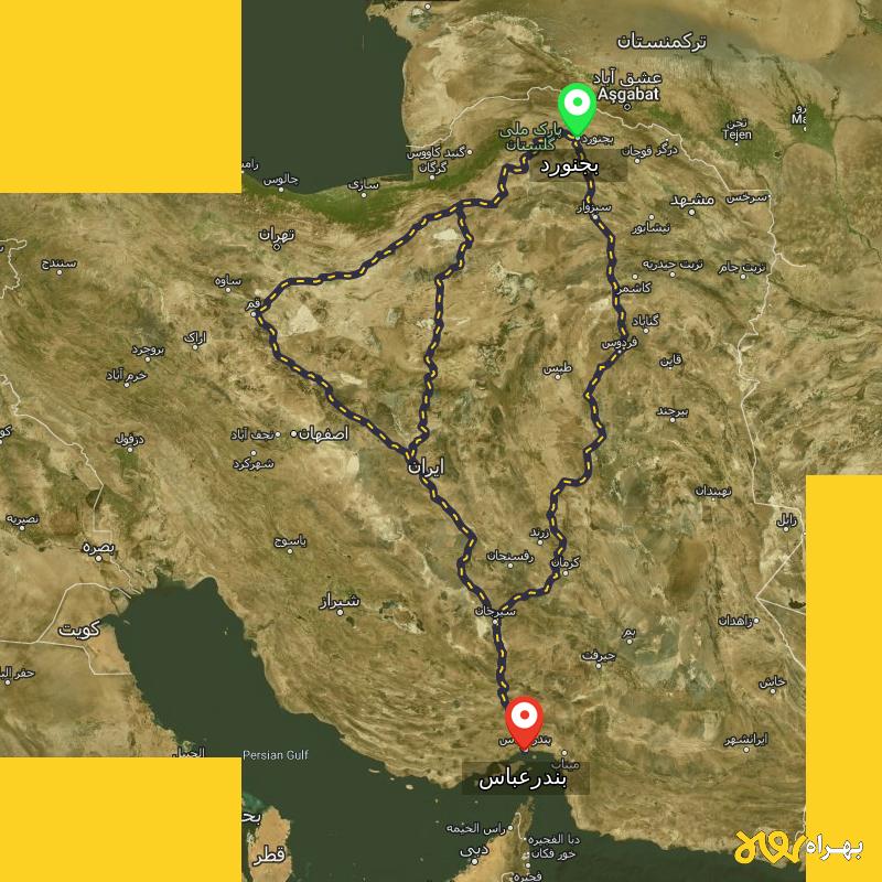 مسافت و فاصله بندرعباس تا بجنورد از ۳ مسیر - اردیبهشت ۱۴۰۳