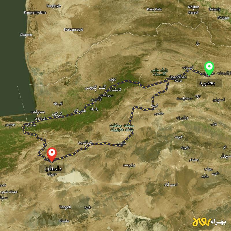 مسافت و فاصله دامغان - سمنان تا بجنورد از ۲ مسیر - اردیبهشت ۱۴۰۳