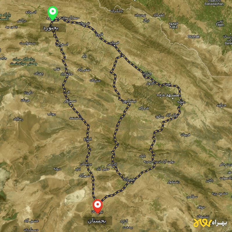 مسافت و فاصله بجستان - خراسان رضوی تا بجنورد از ۳ مسیر - اردیبهشت ۱۴۰۳