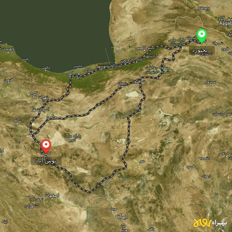 مسافت و فاصله نوش آباد - اصفهان تا بجنورد از ۳ مسیر - مرداد ۱۴۰۳