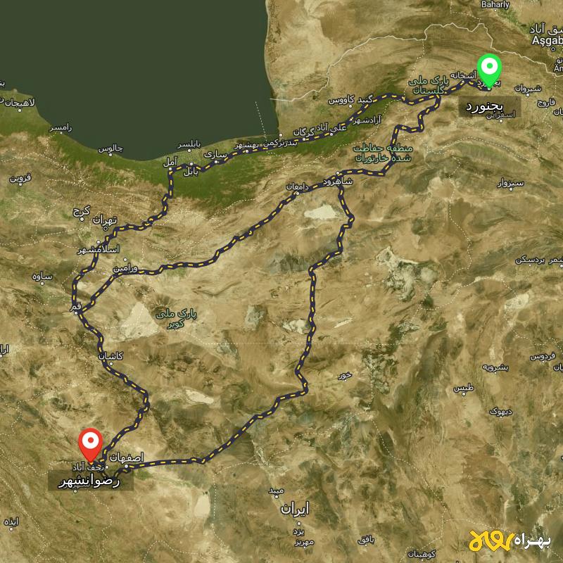 مسافت و فاصله رضوانشهر - اصفهان تا بجنورد از ۳ مسیر - آبان ۱۴۰۳