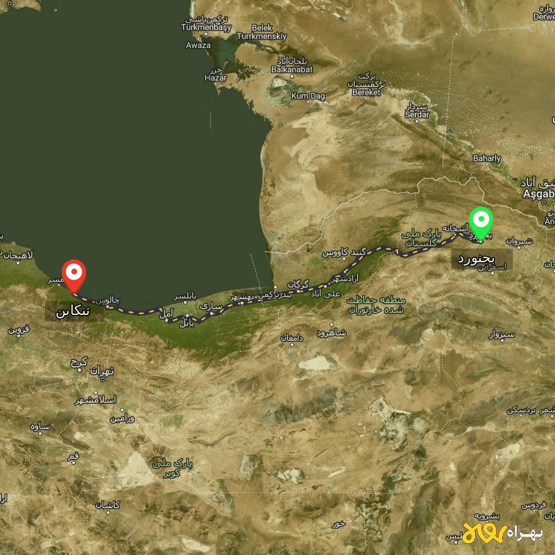 مسافت و فاصله تنکابن - مازندران تا بجنورد - مرداد ۱۴۰۳
