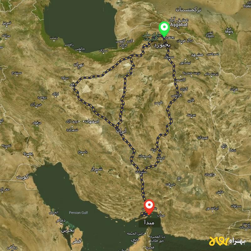 مسافت و فاصله شهر قشم - هرمزگان تا بجنورد از 3 مسیر - مسیریاب بهراه