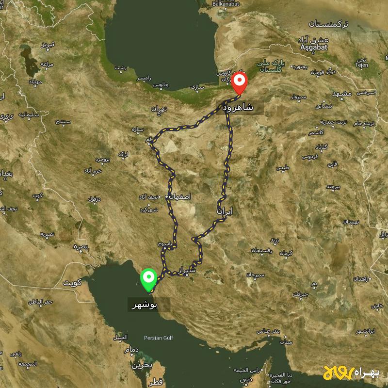 مسافت و فاصله شاهرود تا بوشهر از ۲ مسیر - اردیبهشت ۱۴۰۳