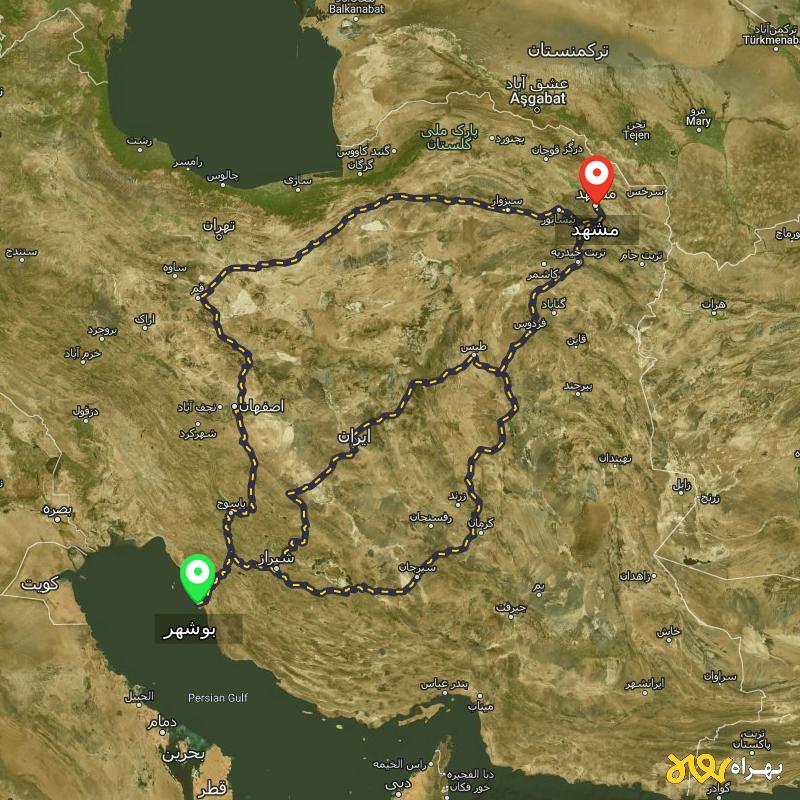 مسافت و فاصله مشهد تا بوشهر از ۳ مسیر - اردیبهشت ۱۴۰۳