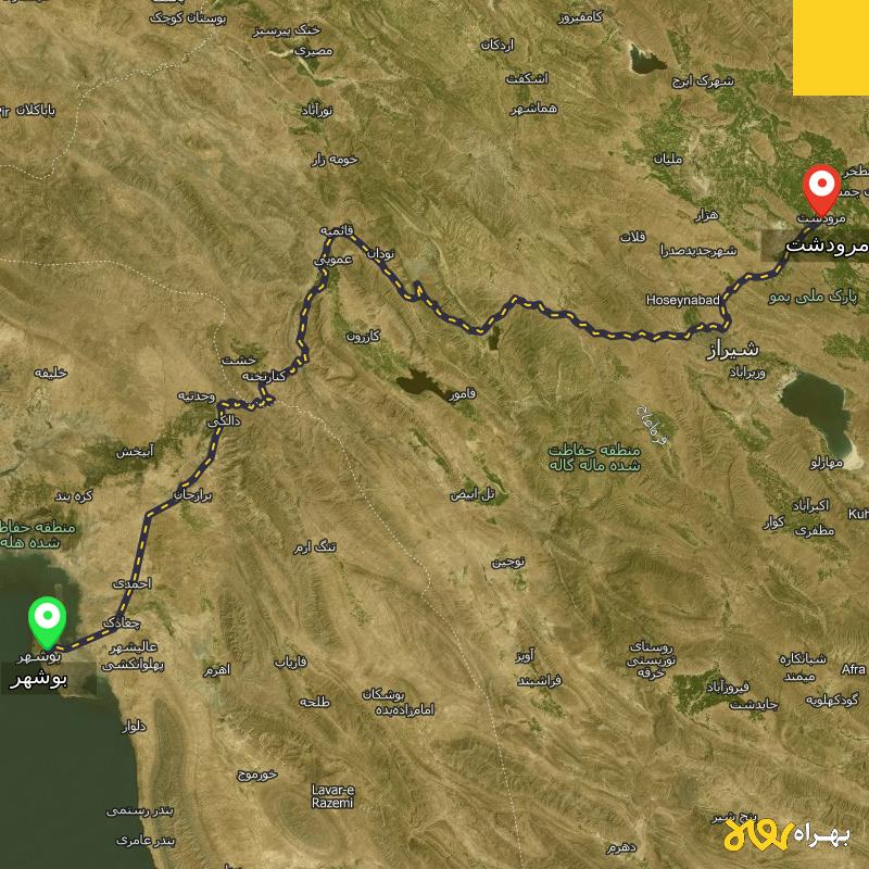 مسافت و فاصله مرودشت - فارس تا بوشهر - مسیریاب بهراه