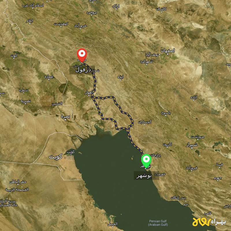 مسافت و فاصله دزفول تا بوشهر از ۲ مسیر - اردیبهشت ۱۴۰۳