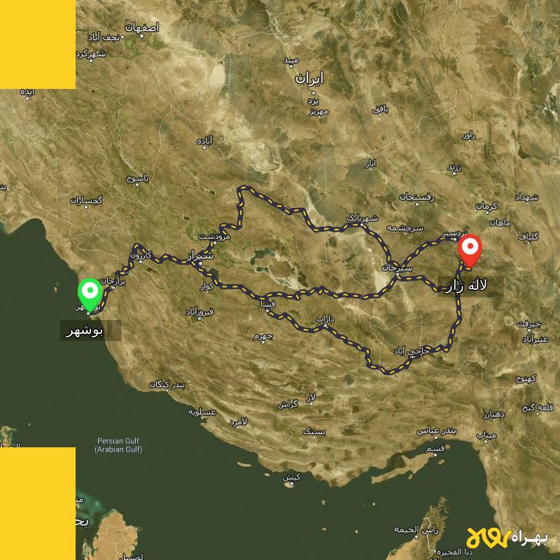 مسافت و فاصله لاله زار - کرمان تا بوشهر از ۳ مسیر - مرداد ۱۴۰۳