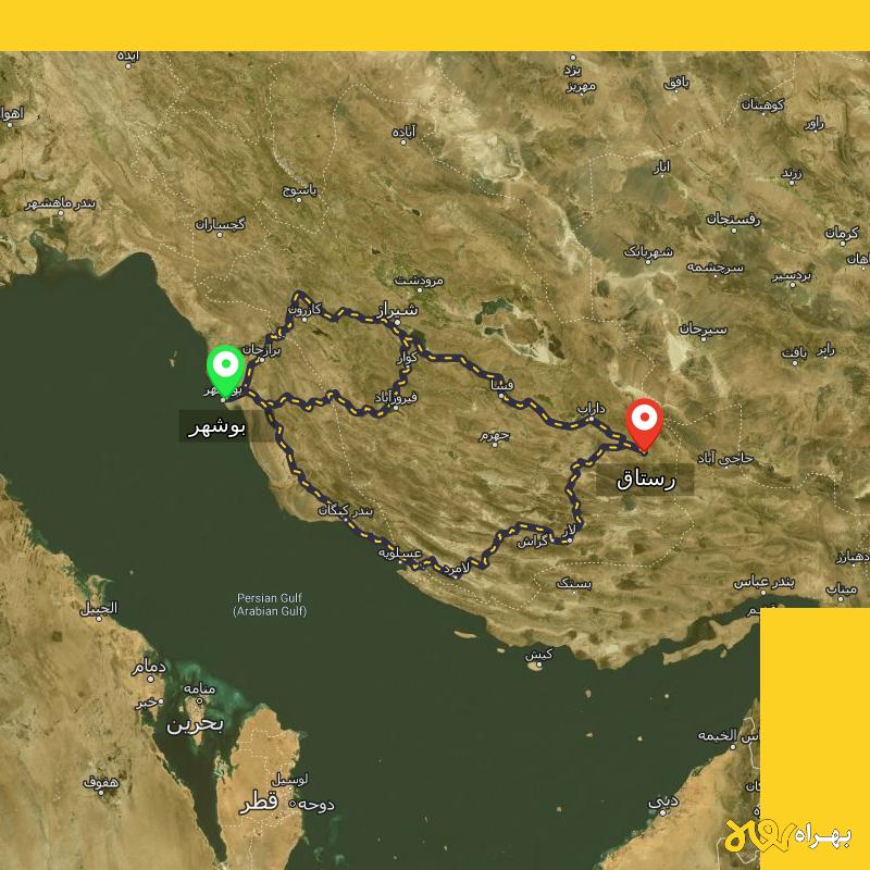 مسافت و فاصله رستاق - فارس تا بوشهر از ۳ مسیر - مرداد ۱۴۰۳