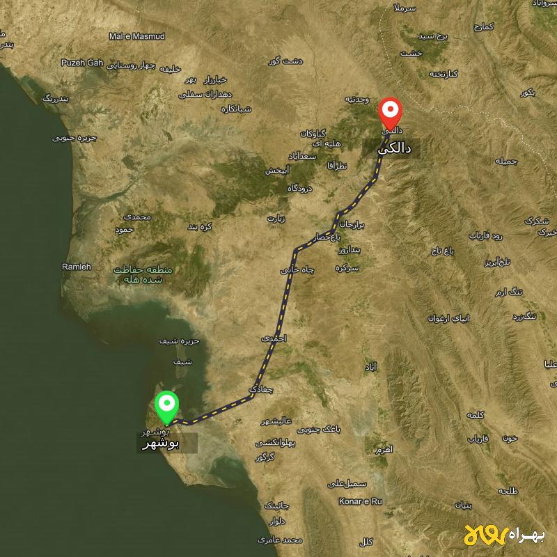 مسافت و فاصله دالکی - بوشهر تا بوشهر - مسیریاب بهراه