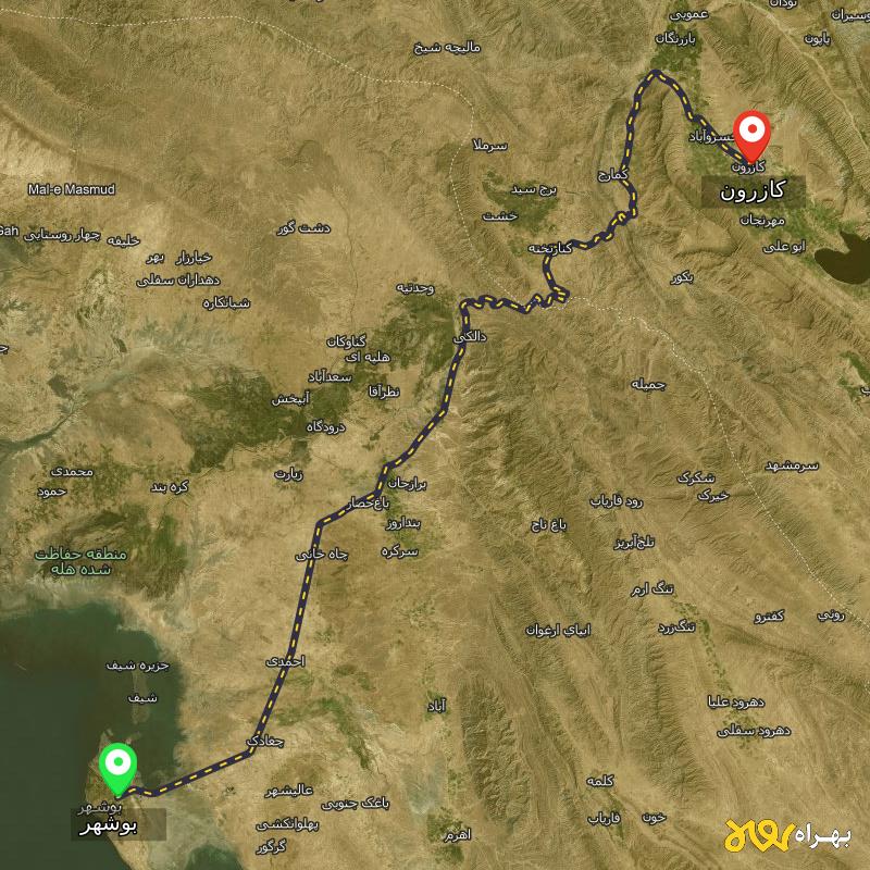مسافت و فاصله کازرون - فارس تا بوشهر - اردیبهشت ۱۴۰۳