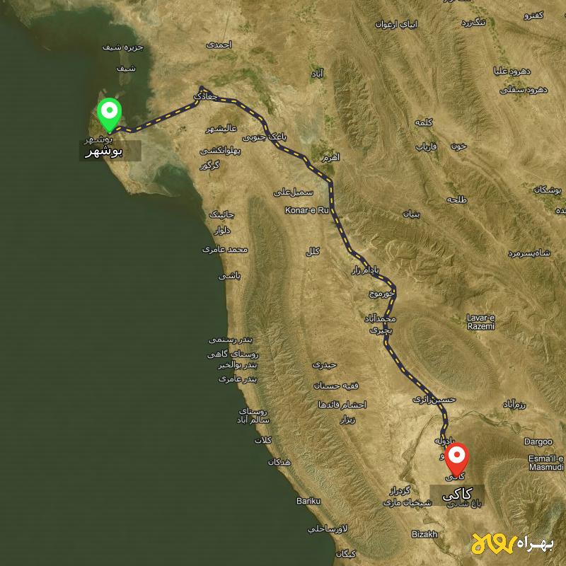 مسافت و فاصله کاکی - بوشهر تا بوشهر - مسیریاب بهراه