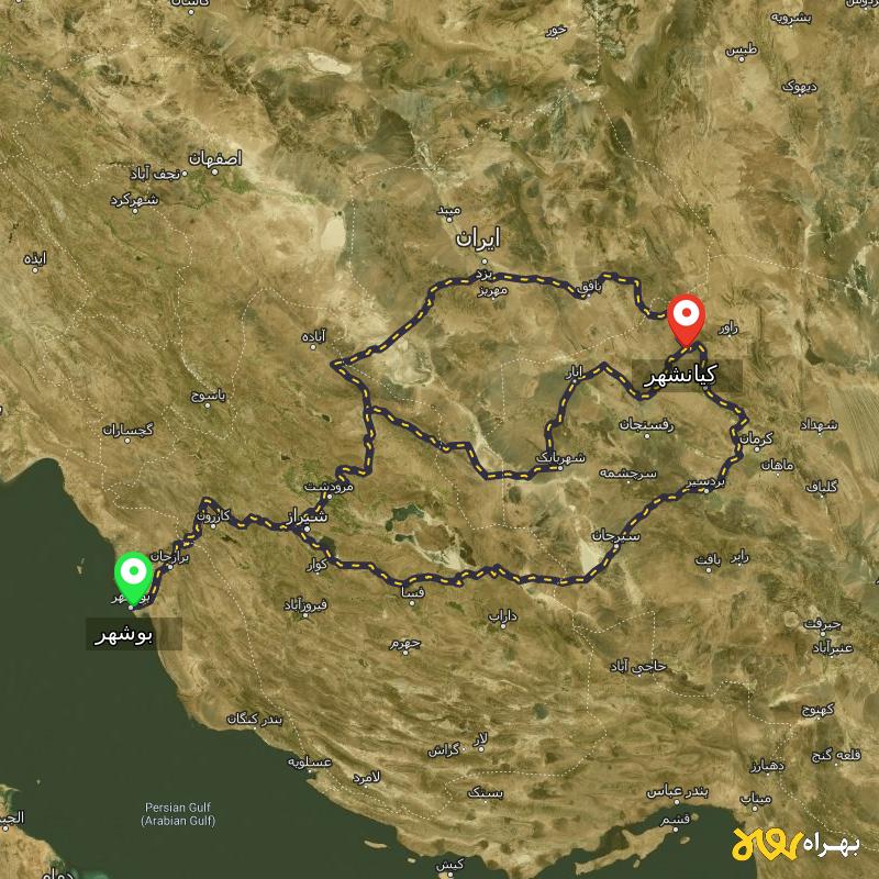 مسافت و فاصله کیانشهر - کرمان تا بوشهر از ۳ مسیر - مرداد ۱۴۰۳