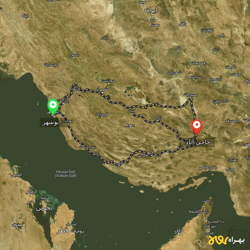 مسافت و فاصله حاجی آباد - هرمزگان تا بوشهر از ۳ مسیر - اردیبهشت ۱۴۰۳
