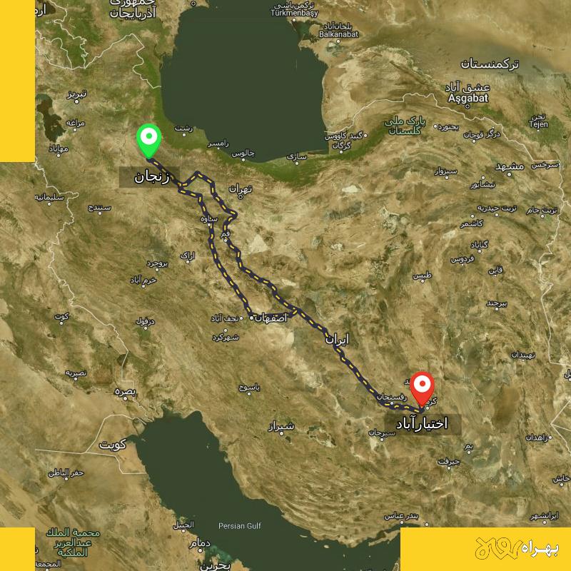 مسافت و فاصله اختیارآباد - کرمان تا زنجان از ۲ مسیر - تیر ۱۴۰۴