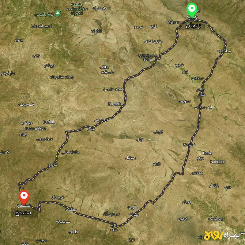 مسافت و فاصله سنندج تا زنجان از ۲ مسیر - اردیبهشت ۱۴۰۳