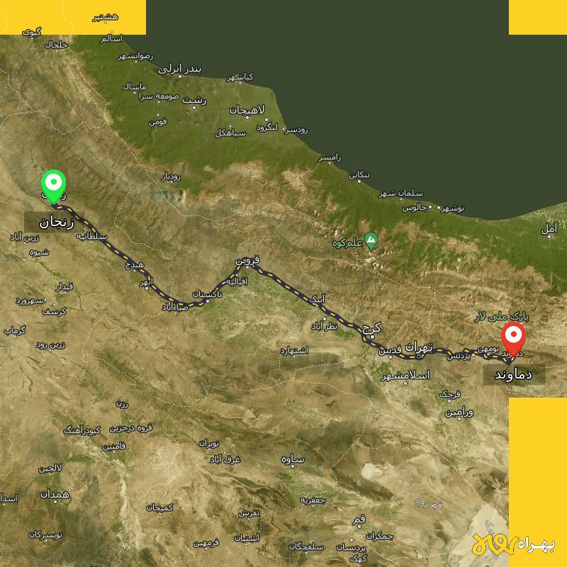 مسافت و فاصله دماوند - تهران تا زنجان - آذر ۱۴۰۳