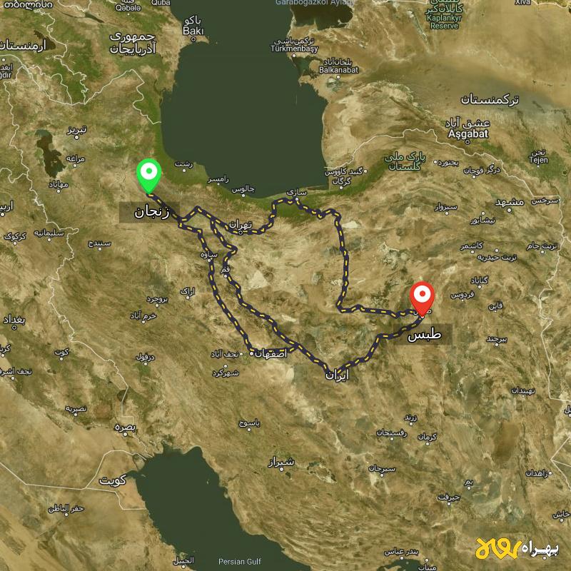 مسافت و فاصله طبس - خراسان جنوبی تا زنجان از ۳ مسیر - آذر ۱۴۰۳