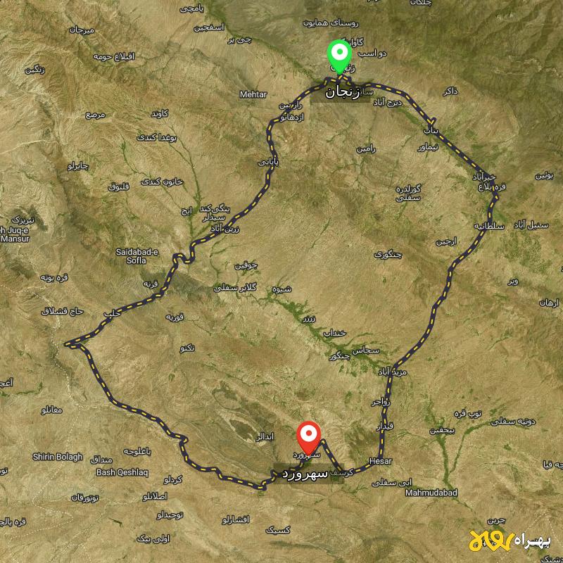 مسافت و فاصله سهرورد - زنجان تا زنجان از ۲ مسیر - مهر ۱۴۰۳