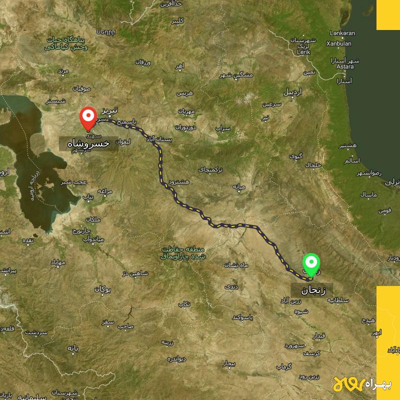 مسافت و فاصله خسروشاه - آذربایجان شرقی تا زنجان - دی ۱۴۰۳