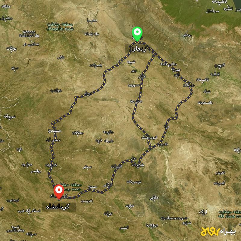 مسافت و فاصله کرمانشاه تا زنجان از ۳ مسیر - مهر ۱۴۰۳