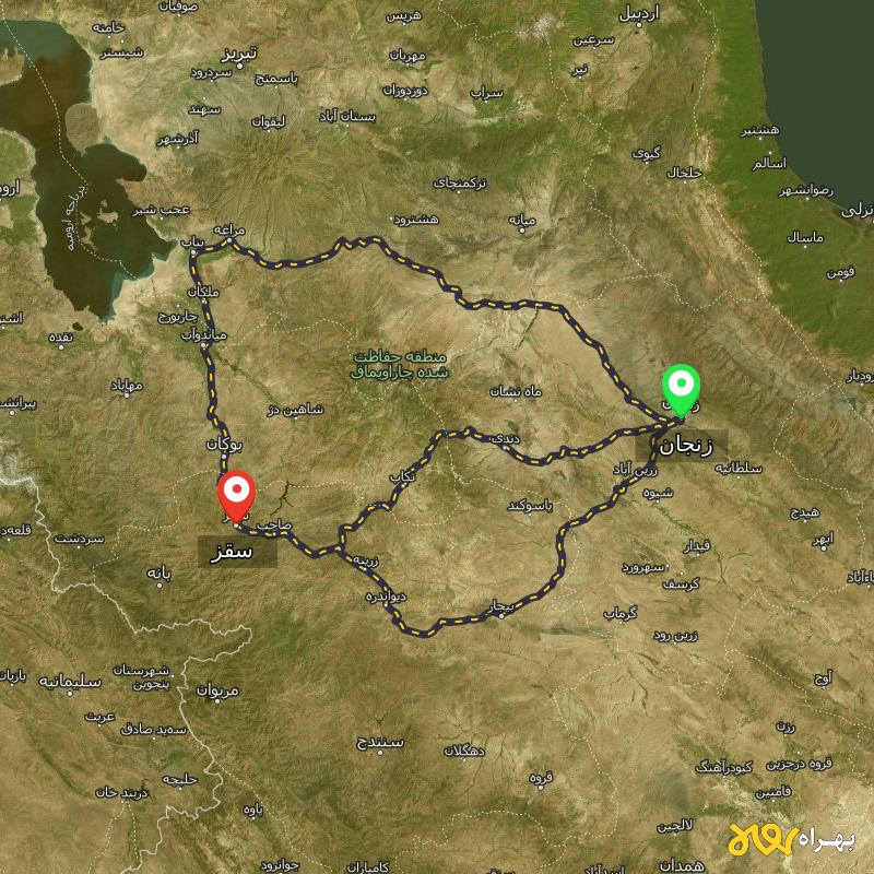 مسافت و فاصله سقز - کردستان تا زنجان از ۳ مسیر - مرداد ۱۴۰۳