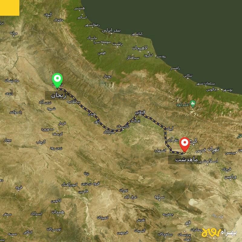 مسافت و فاصله ماهدشت - البرز تا زنجان - مرداد ۱۴۰۳