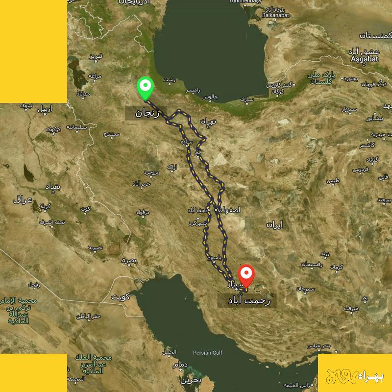 مسافت و فاصله رحمت آباد - فارس تا زنجان از ۳ مسیر - شهریور ۱۴۰۳