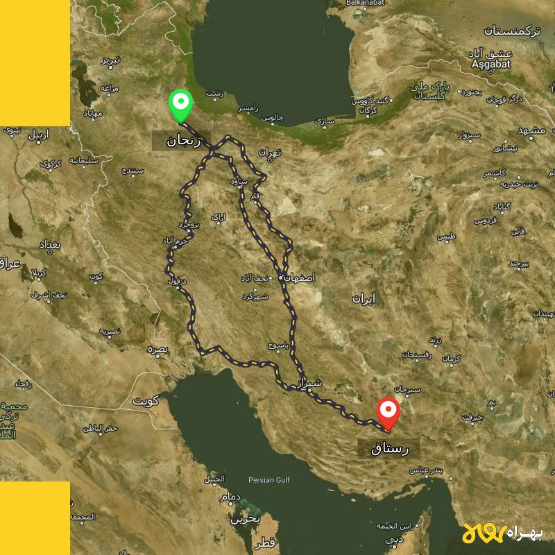 مسافت و فاصله رستاق - فارس تا زنجان از ۳ مسیر - مرداد ۱۴۰۳