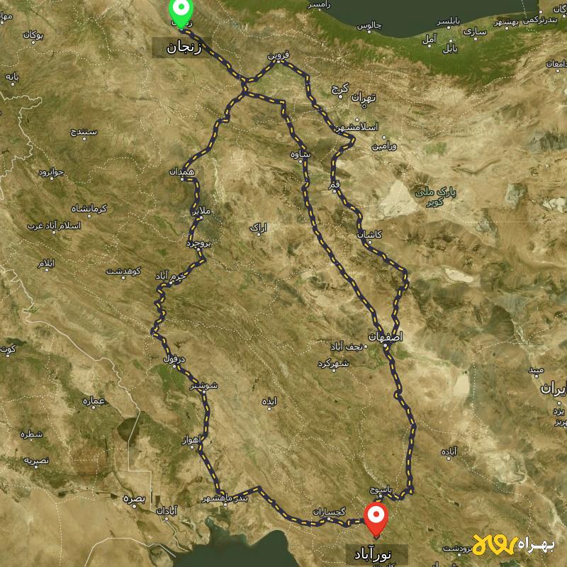 مسافت و فاصله نورآباد - نورآباد ممسنی تا زنجان از ۳ مسیر - آذر ۱۴۰۳