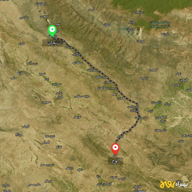 مسافت و فاصله آوج - قزوین تا زنجان - بهمن ۱۴۰۳